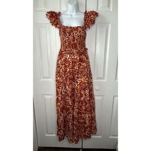 House of Harlow 1960 Zoey Orange Floral Cotton Tiered Smock Maxi Dress‎ XS